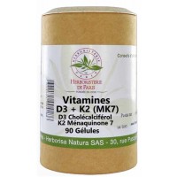 Vitamine D3 2000UI Vitamine K2 90 gélules Herboristerie de Paris Cholécalciférol Vitamine D3, Ménaquinone 7 vitamine K2